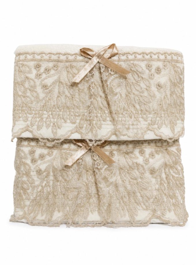 Σετ Πετσέτες 2 Τεμαχίων Cosmin Lace White+Beige